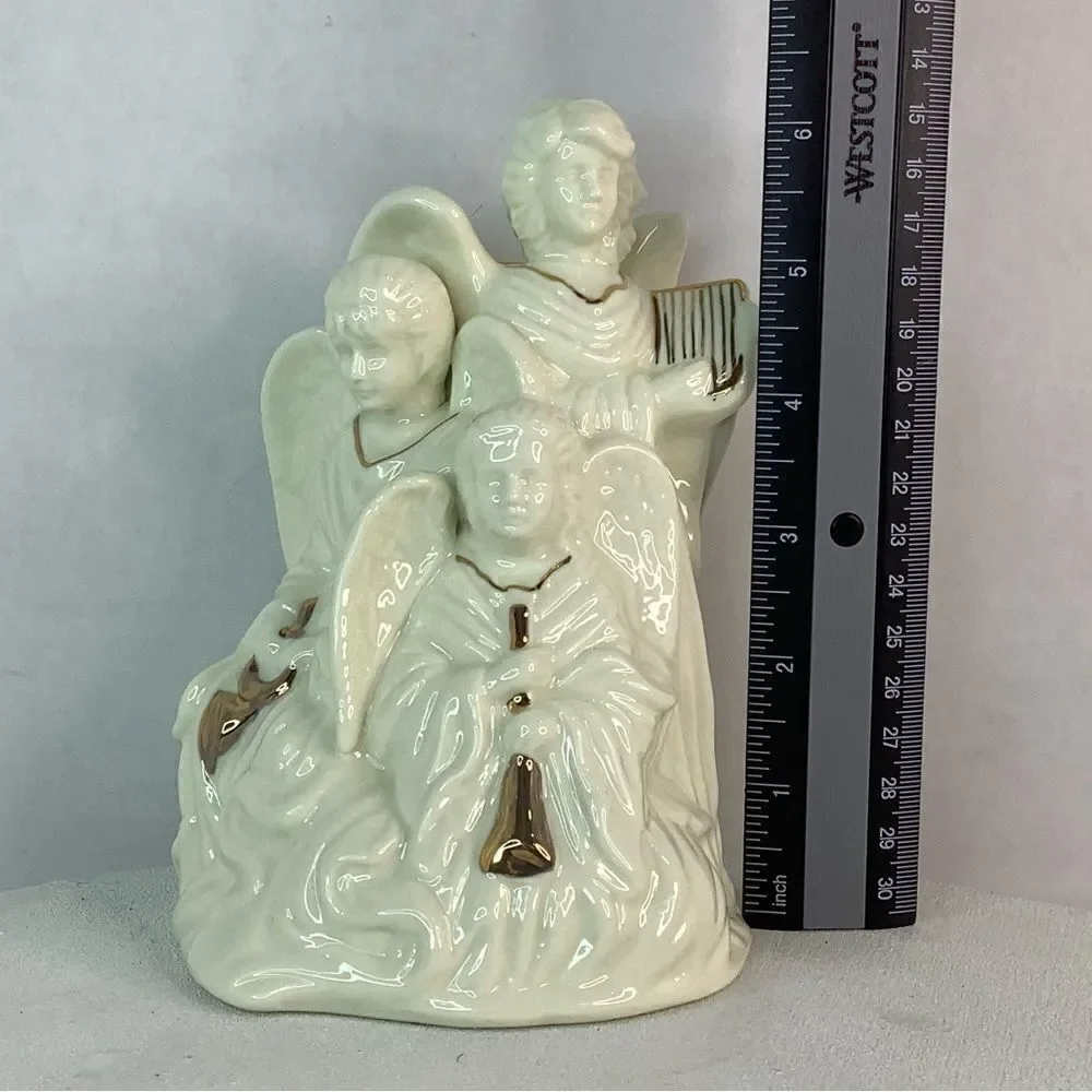 Angel Trio Ceramic Candle Holder White/Gold Christmas Home Decore 6”